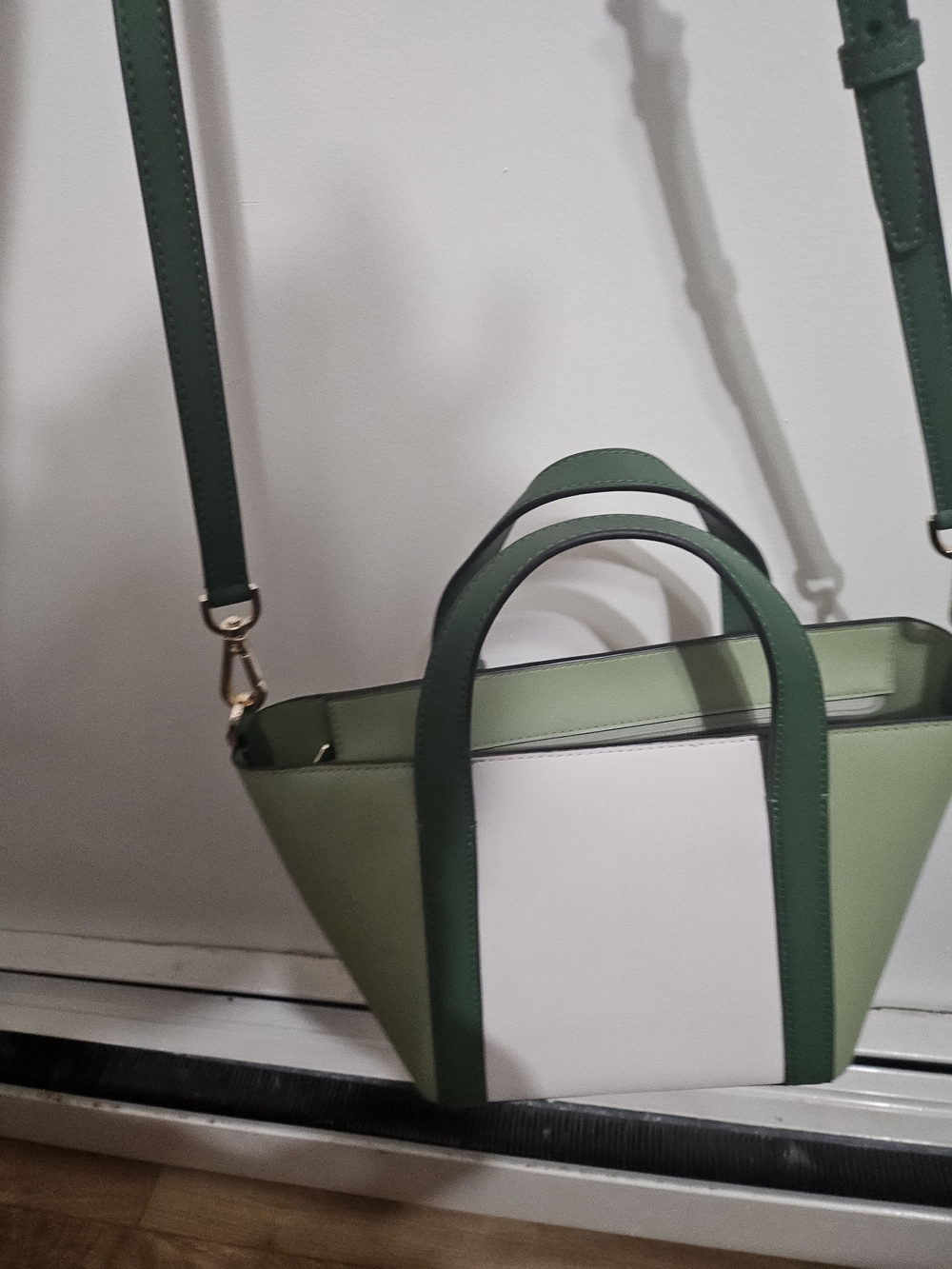 MK Green and White Structured Tote Handbag - Women Bags